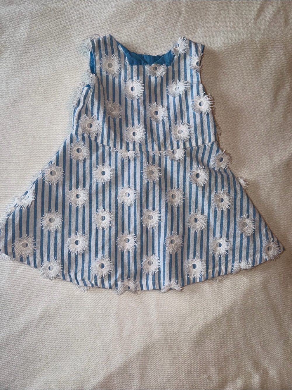 OshKosh B'gosh Blue and White Striped Dress with Eyelet Rosettes